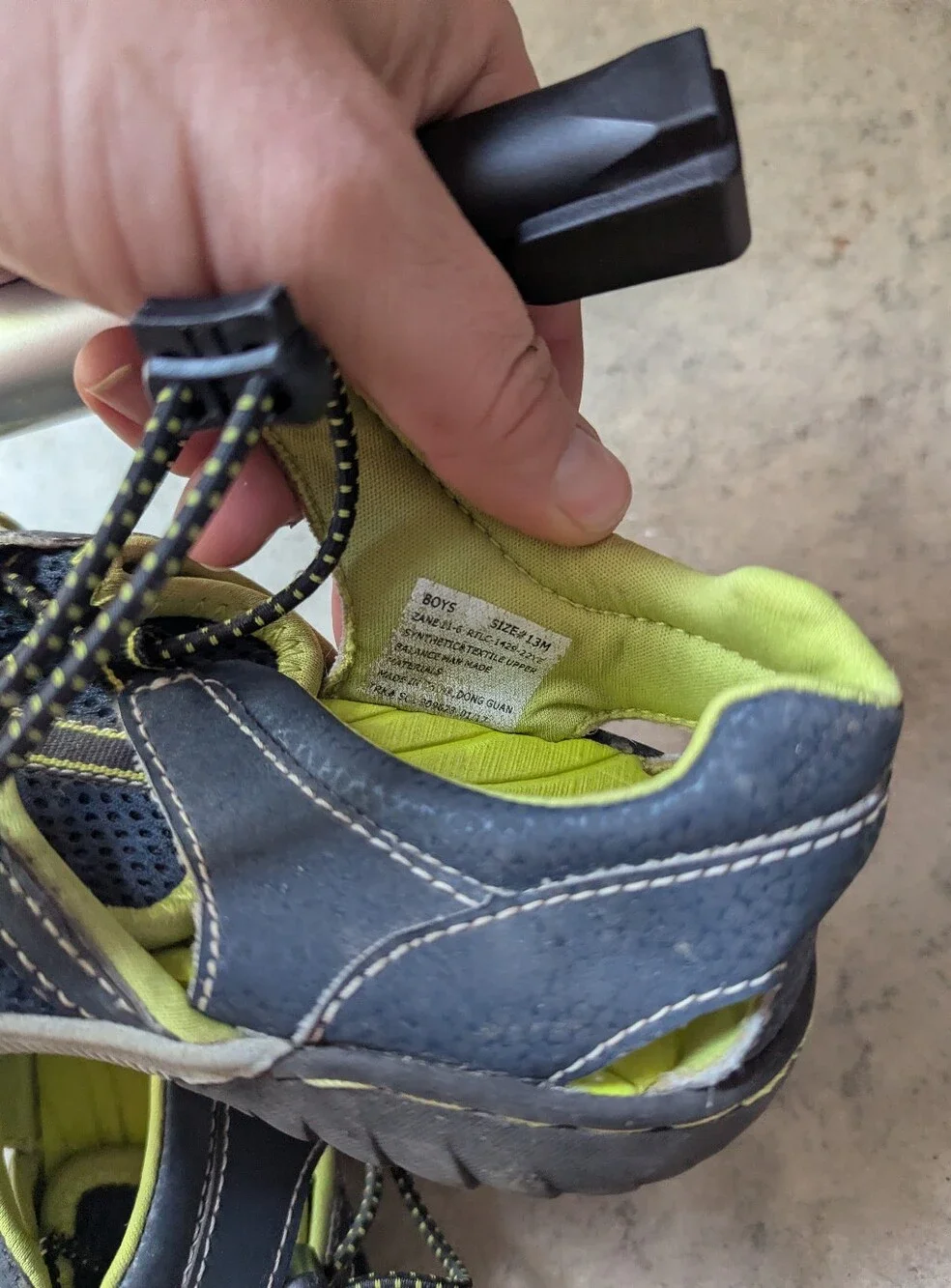 Boys Size 13M Navy Lime Green Closed Toe Water Shoes Sport Sandals Bungee Strap